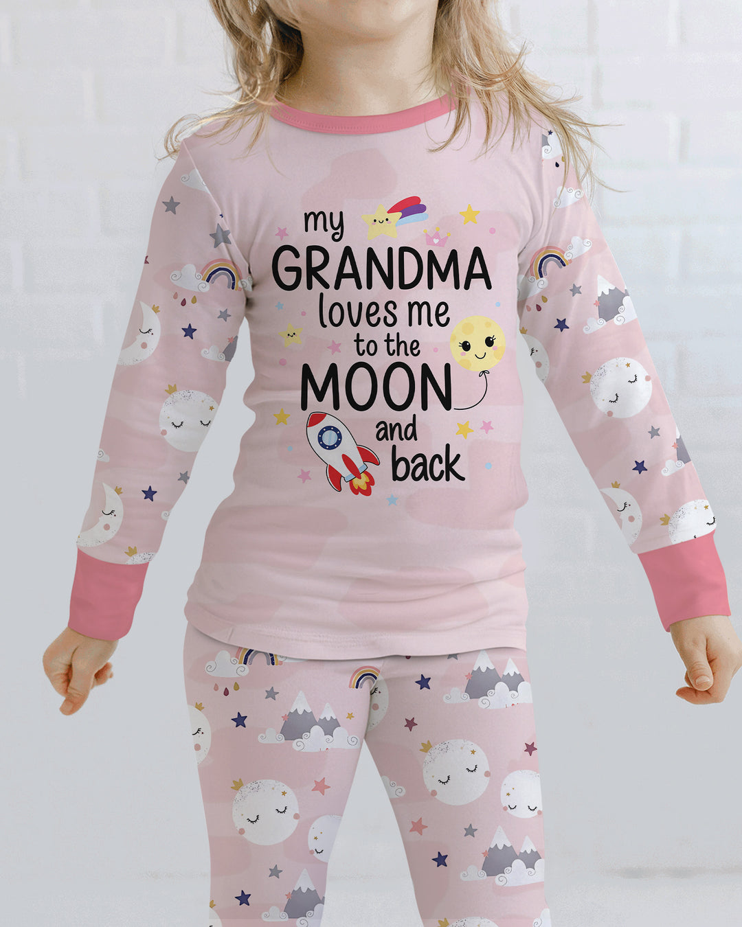 My Grandma Loves Me To The Moon And Back Bamboo Two Piece Long Sleeve Pajama Set