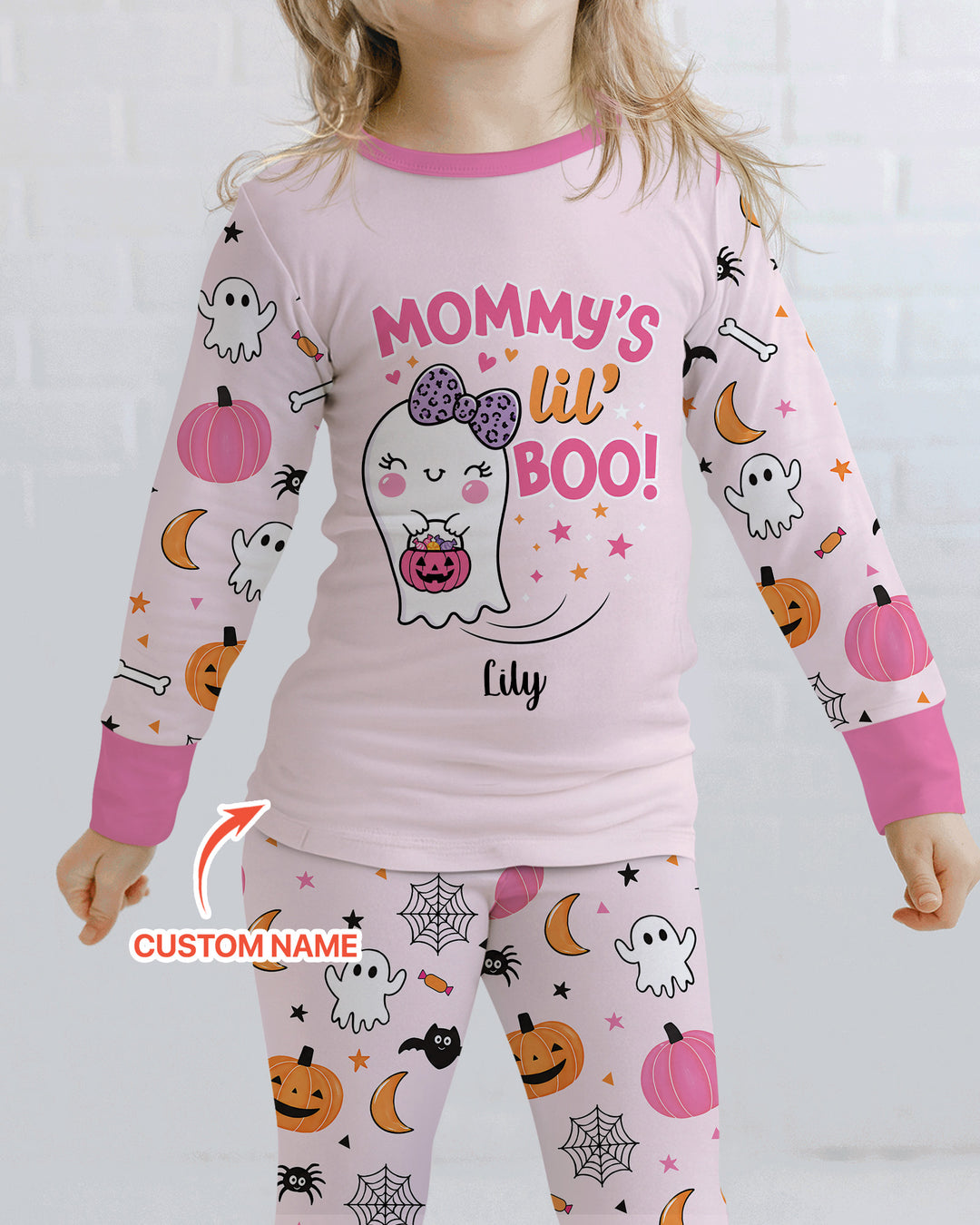 Custom Name Mommy's Lil' Boo Bamboo Two Piece Long Sleeve Pajama Set