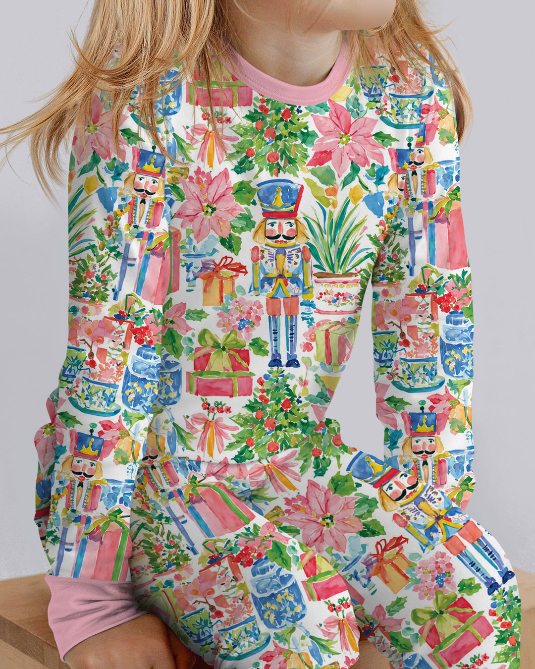 Watercolor Nutcracker Holiday Bamboo Two Piece Long Sleeve Pajama Set