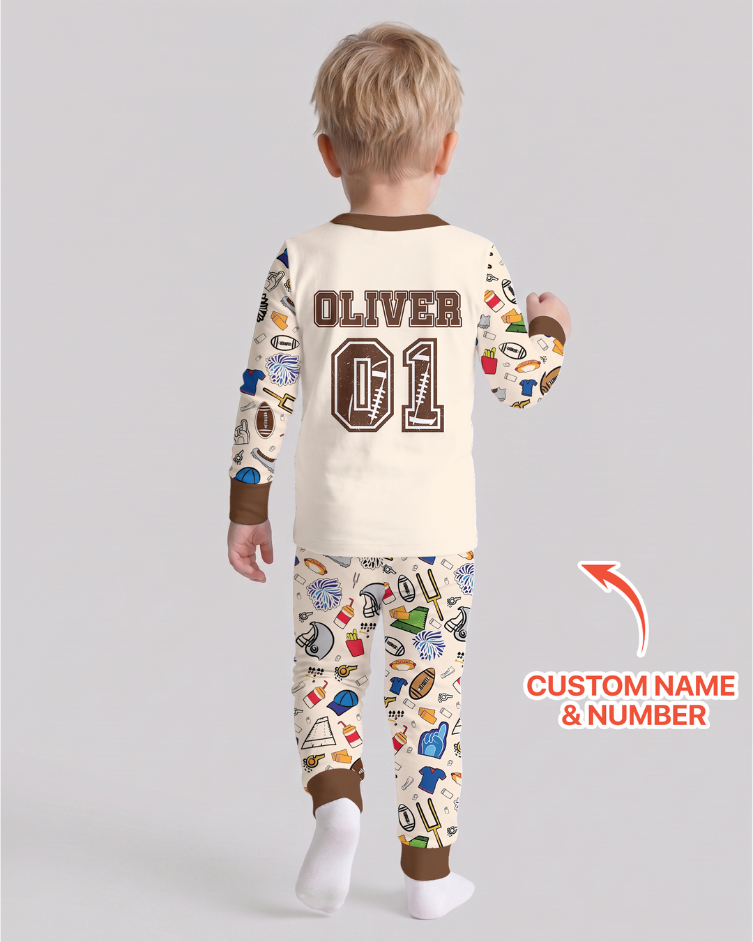 On Sundays We Watch Football With Daddy Family Matching Bamboo Two Piece Long Sleeve Pajama Set