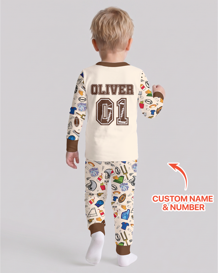 On Sundays We Watch Football With Daddy Family Matching Bamboo Two Piece Long Sleeve Pajama Set
