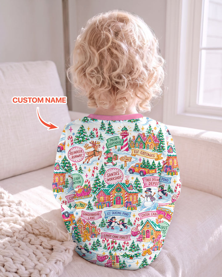 Welcome to North Pole Custom Name Bamboo Two Piece Long Sleeve Pajama Set