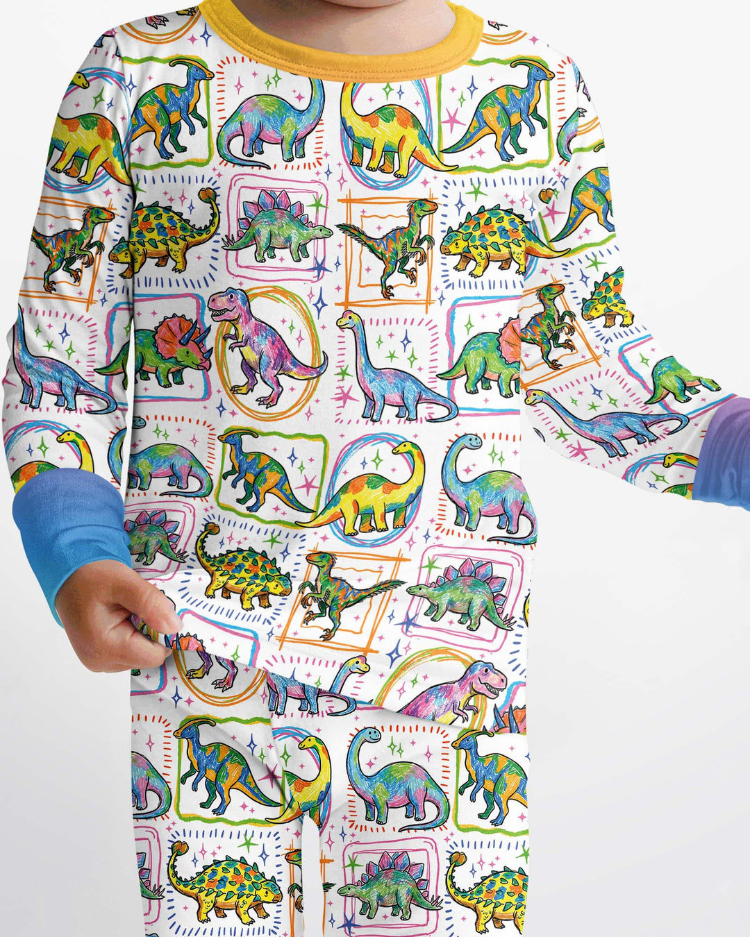 Dinosaur Colorful Stamps Bamboo Two Piece Long Sleeve Pajama Set