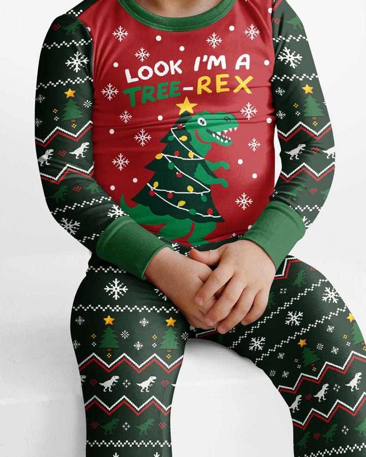 Look I'm Tree-Rex Ugly Christmas Bamboo Two Piece Long Sleeve Pajama Set