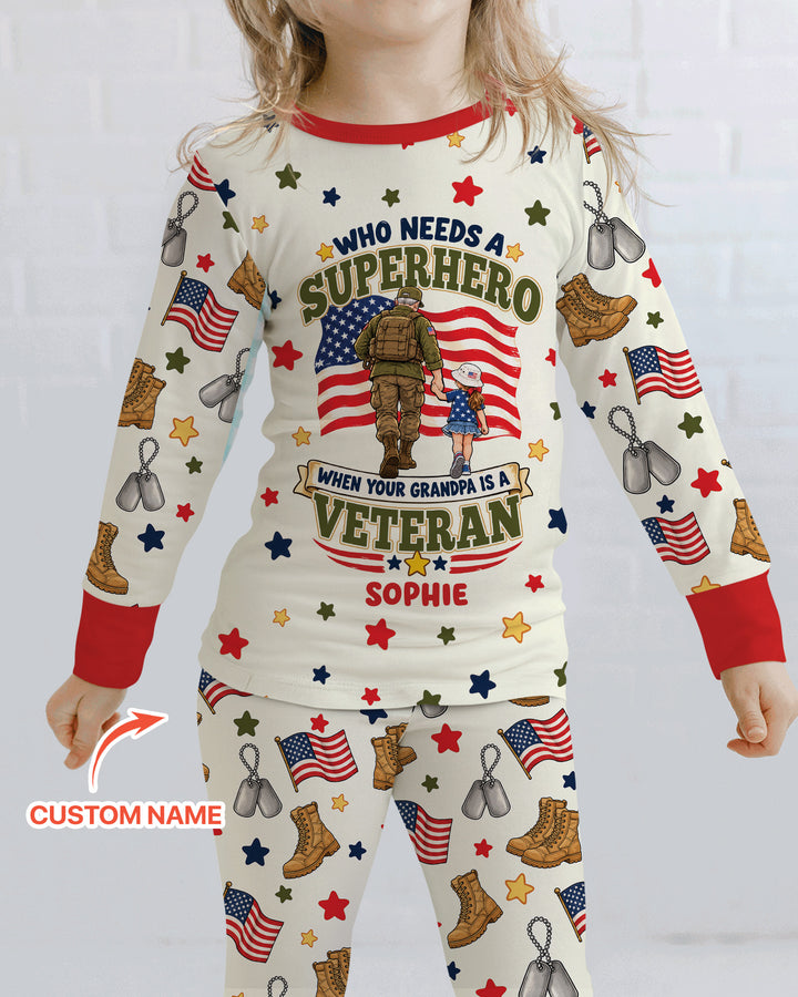 Who Needs Superhero When Your Grandpa Is A Veteran Bamboo Two Piece Long Sleeve Pajama Set