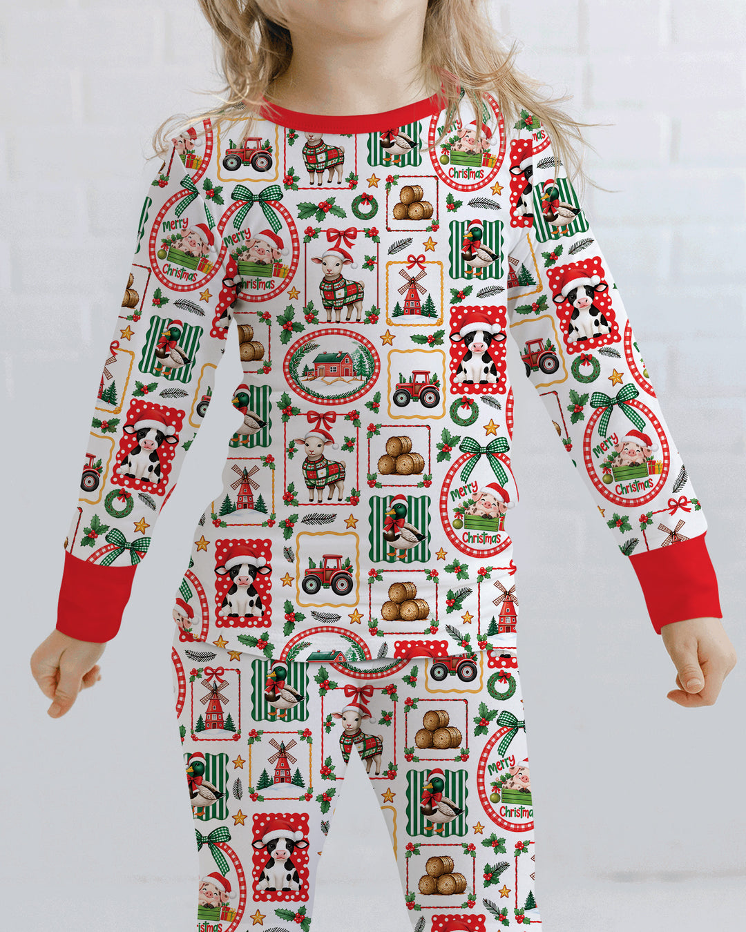 Christmas Farm Animals Bamboo Two Piece Long Sleeve Pajama Set