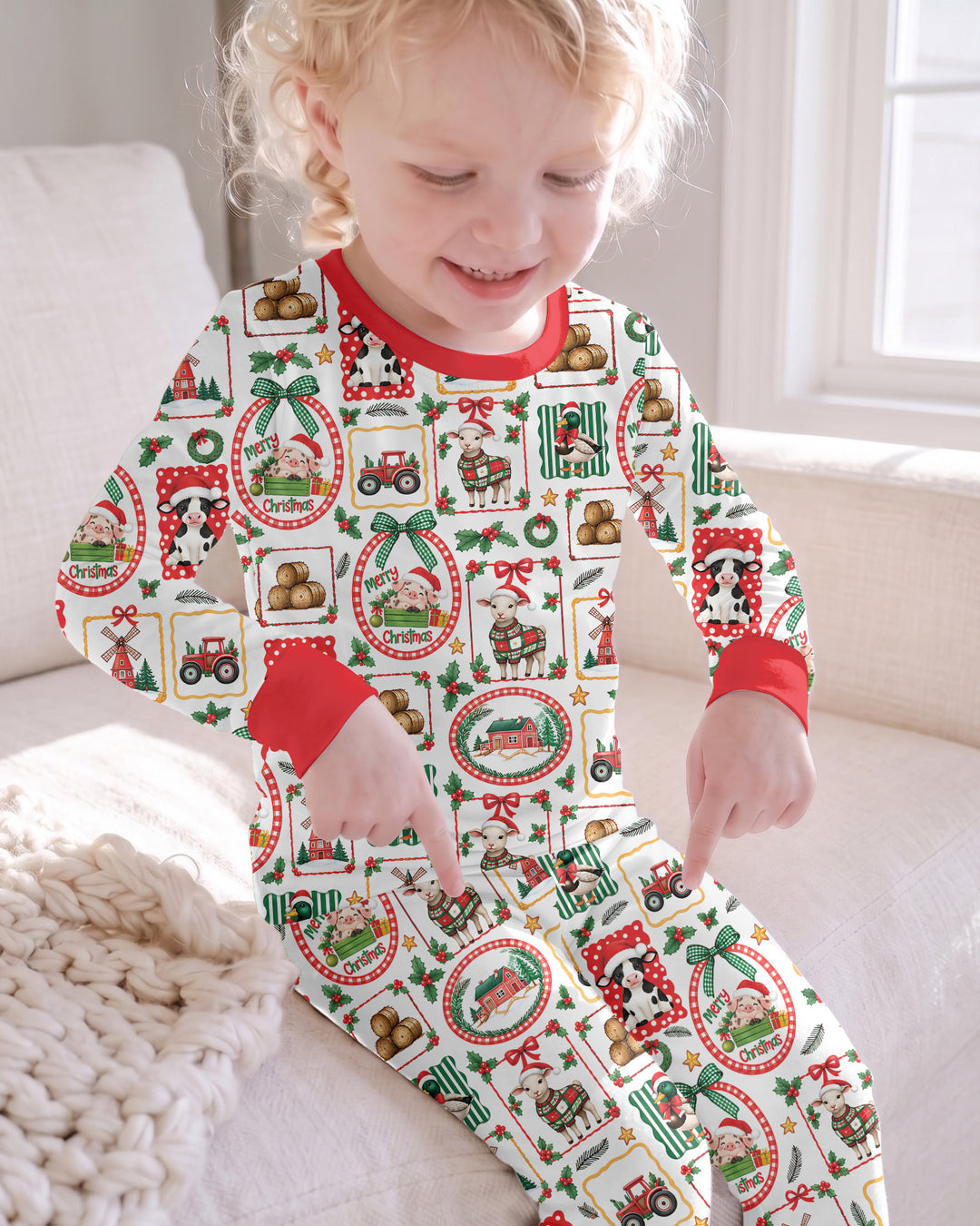 Christmas Farm Animals Bamboo Two Piece Long Sleeve Pajama Set