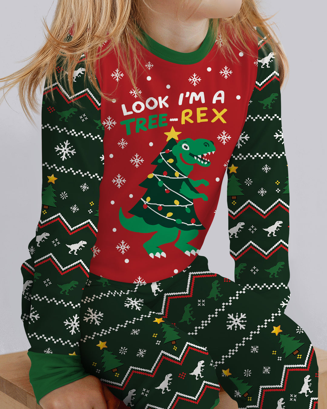 Look I'm Tree-Rex Ugly Christmas Bamboo Two Piece Long Sleeve Pajama Set