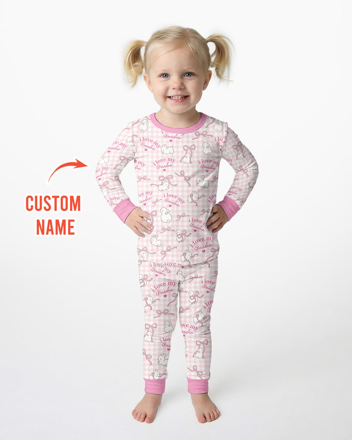 Personalized I Love My Grandma Bamboo Two Piece Long Sleeve Pajama Set