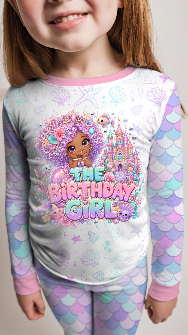 Black Mermaid The Birthday Girl  Bamboo Two Piece Long Sleeve Pajama Set