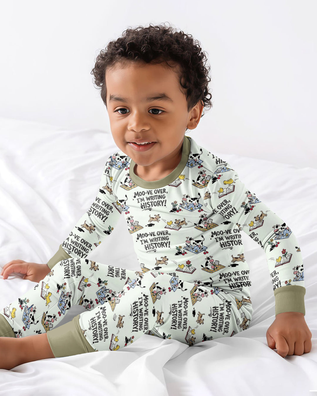 Writing Moo History Bamboo Two Piece Long Sleeve Pajama Set