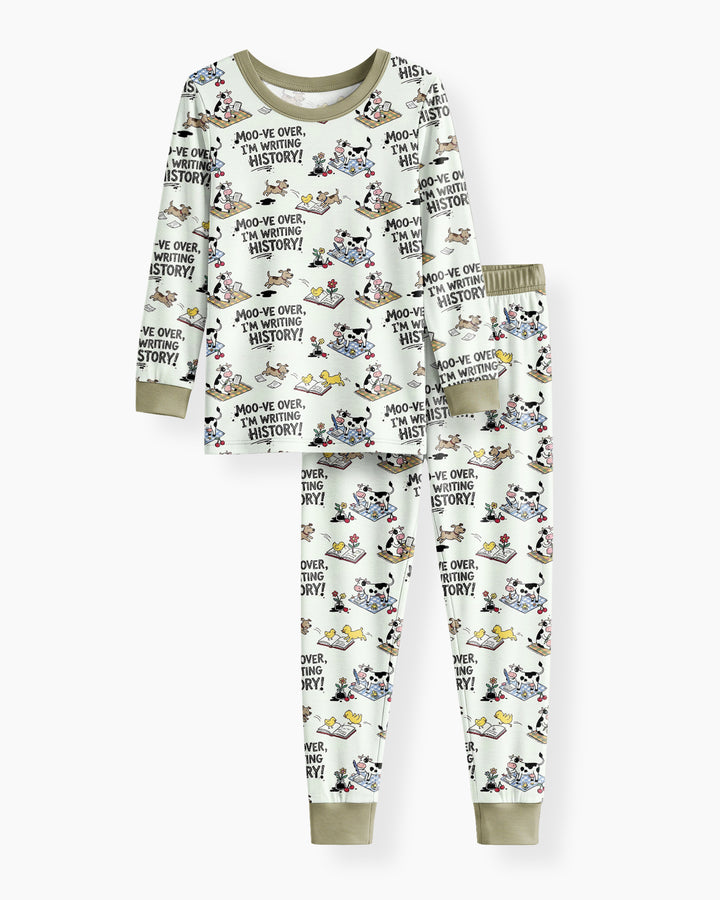 Writing Moo History Bamboo Two Piece Long Sleeve Pajama Set