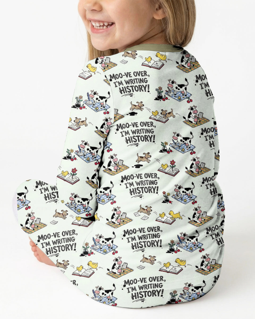 Writing Moo History Bamboo Two Piece Long Sleeve Pajama Set