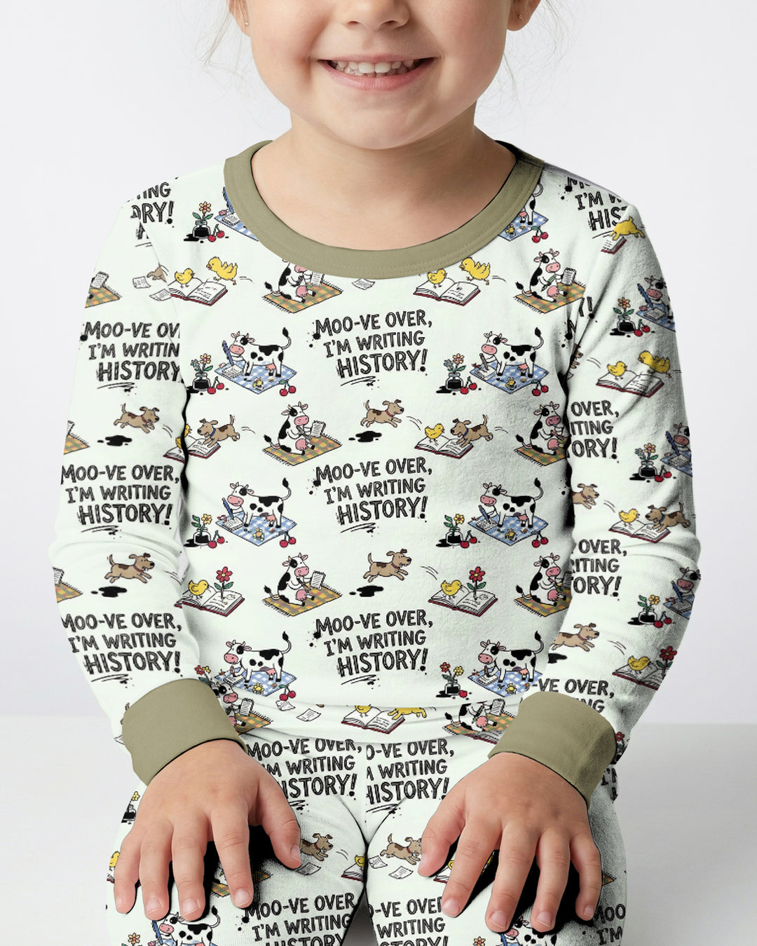 Writing Moo History Bamboo Two Piece Long Sleeve Pajama Set