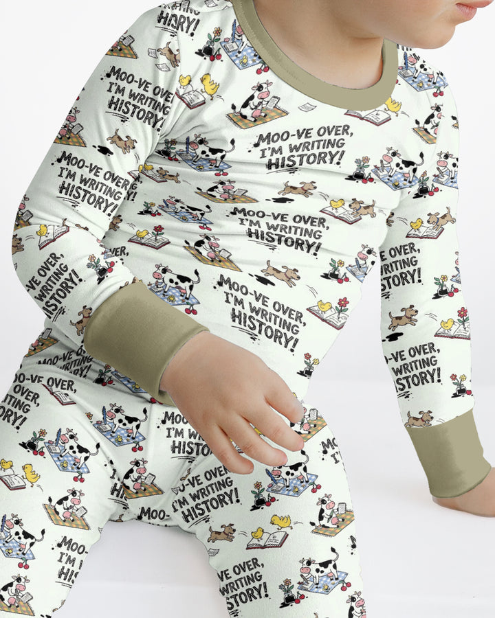 Writing Moo History Bamboo Two Piece Long Sleeve Pajama Set
