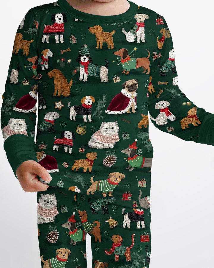 Winter Wonderland Bow Wow Bamboo Two Piece Long Sleeve Pajama Set