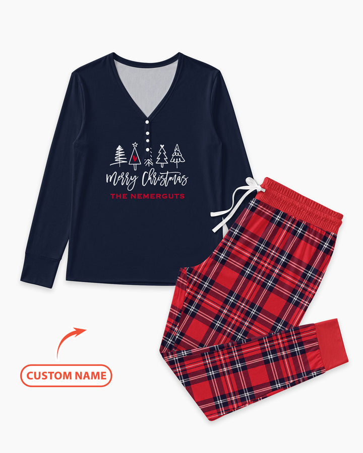 Custom Christmas Tree Bamboo Women Pajama Set