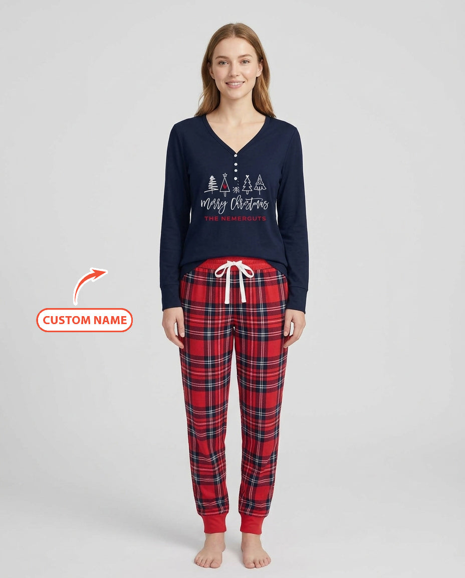 Custom Christmas Tree Bamboo Women Pajama Set