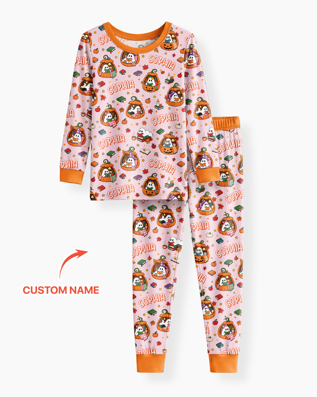 Bookish Ghost Halloween Custom Name Bamboo Two Piece Long Sleeve Pajama Set
