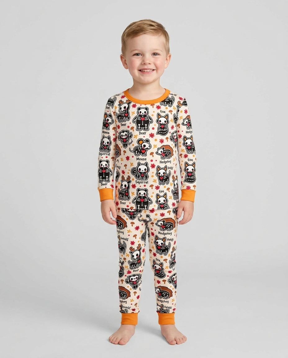 Autumn Charm Skeleton Cute Pet Bamboo Two Piece Long Sleeve Pajama Set