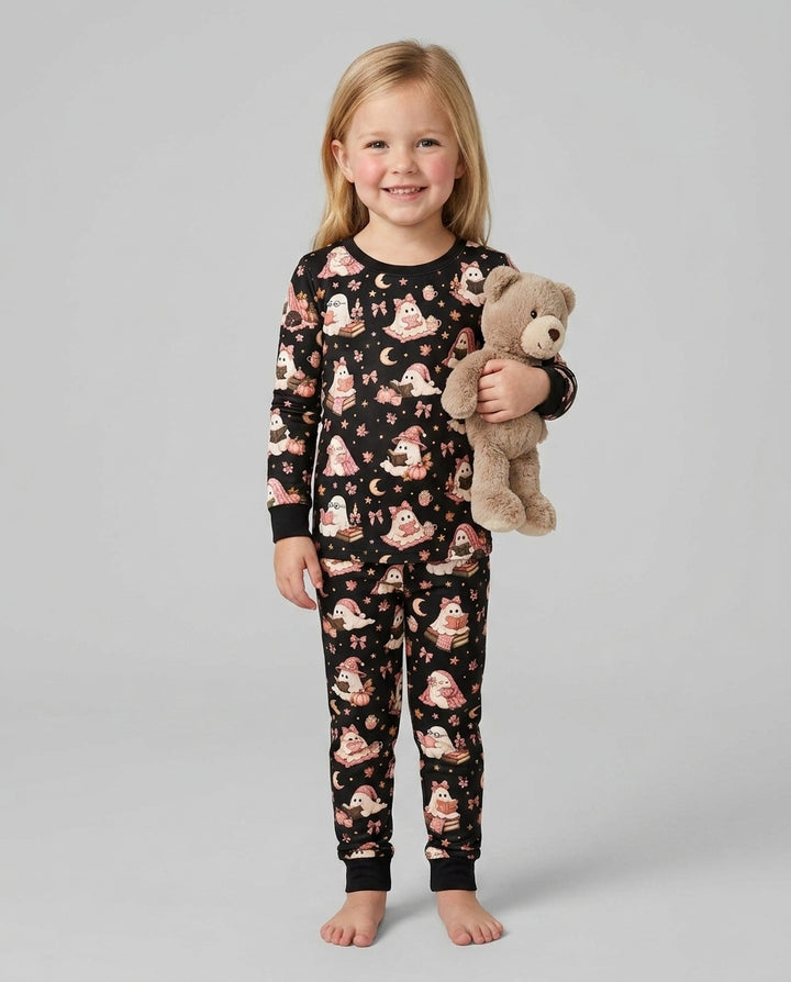 Coquette Bookish Ghost Halloween Bamboo Two Piece Long Sleeve Pajama Set