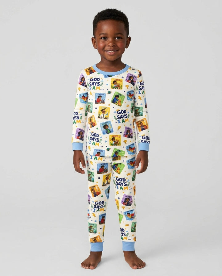 God Says I Am Black Boy Bamboo Two Piece Long Sleeve Pajama Set