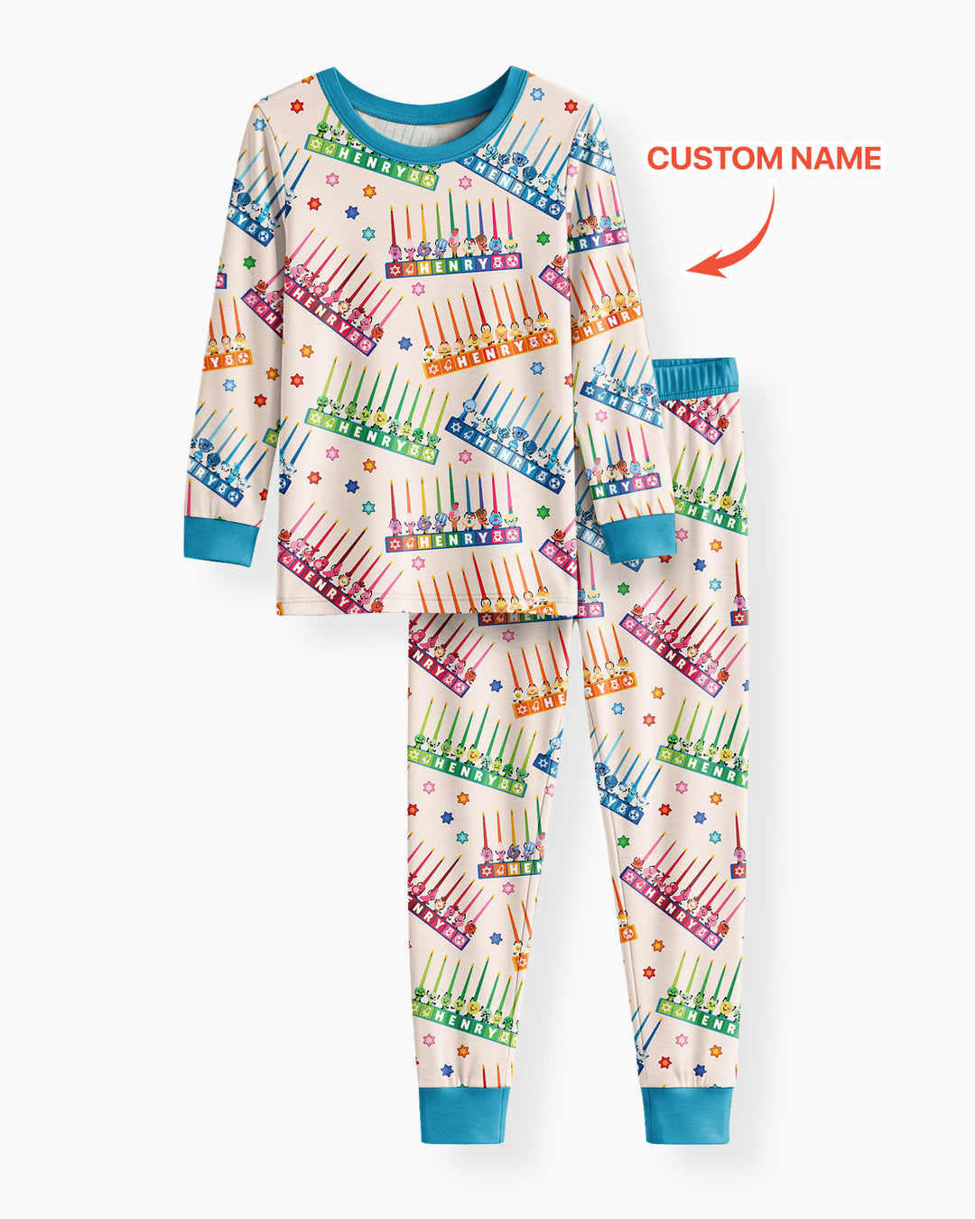 Personalized Jewish Menorah Bamboo Two Piece Long Sleeve Pajama Set