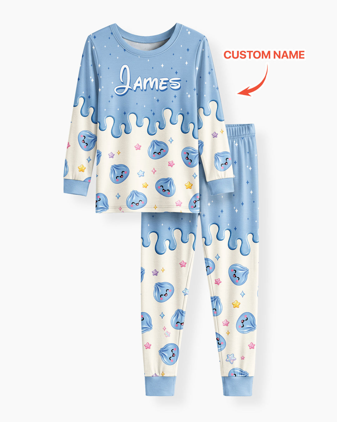 Personalized Dripping Kawaii Dumpling Bamboo Two Piece Long Sleeve Pajama Set
