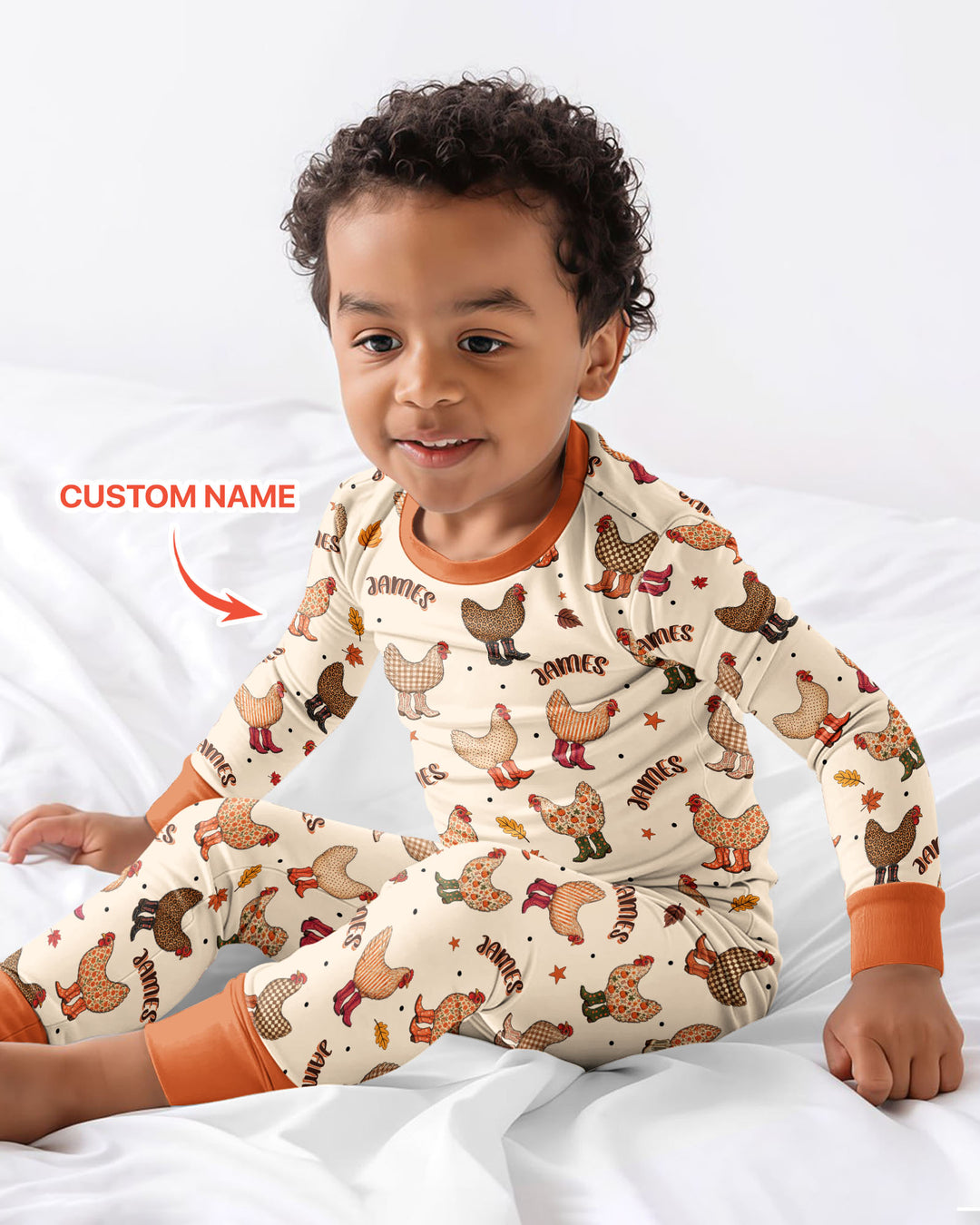 Custom Name Preppy Fall Chicken Bamboo Two Piece Long Sleeve Pajama Set