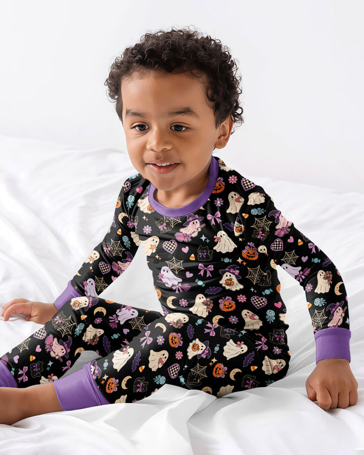 Retro Groovy Coquette Halloween Bamboo Two Piece Long Sleeve Pajama Set