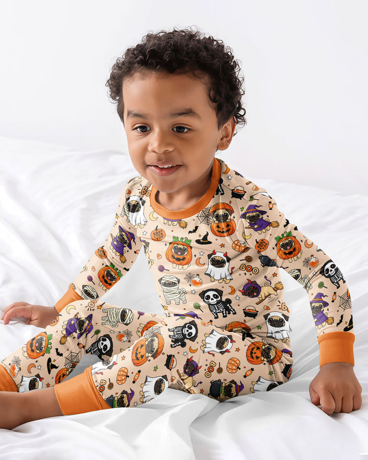 Spooky Pug Bamboo Two Piece Long Sleeve Pajama Set