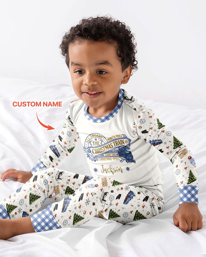 Custom Name North Pole Adventure Bamboo Two Piece Long Sleeve Pajama Set