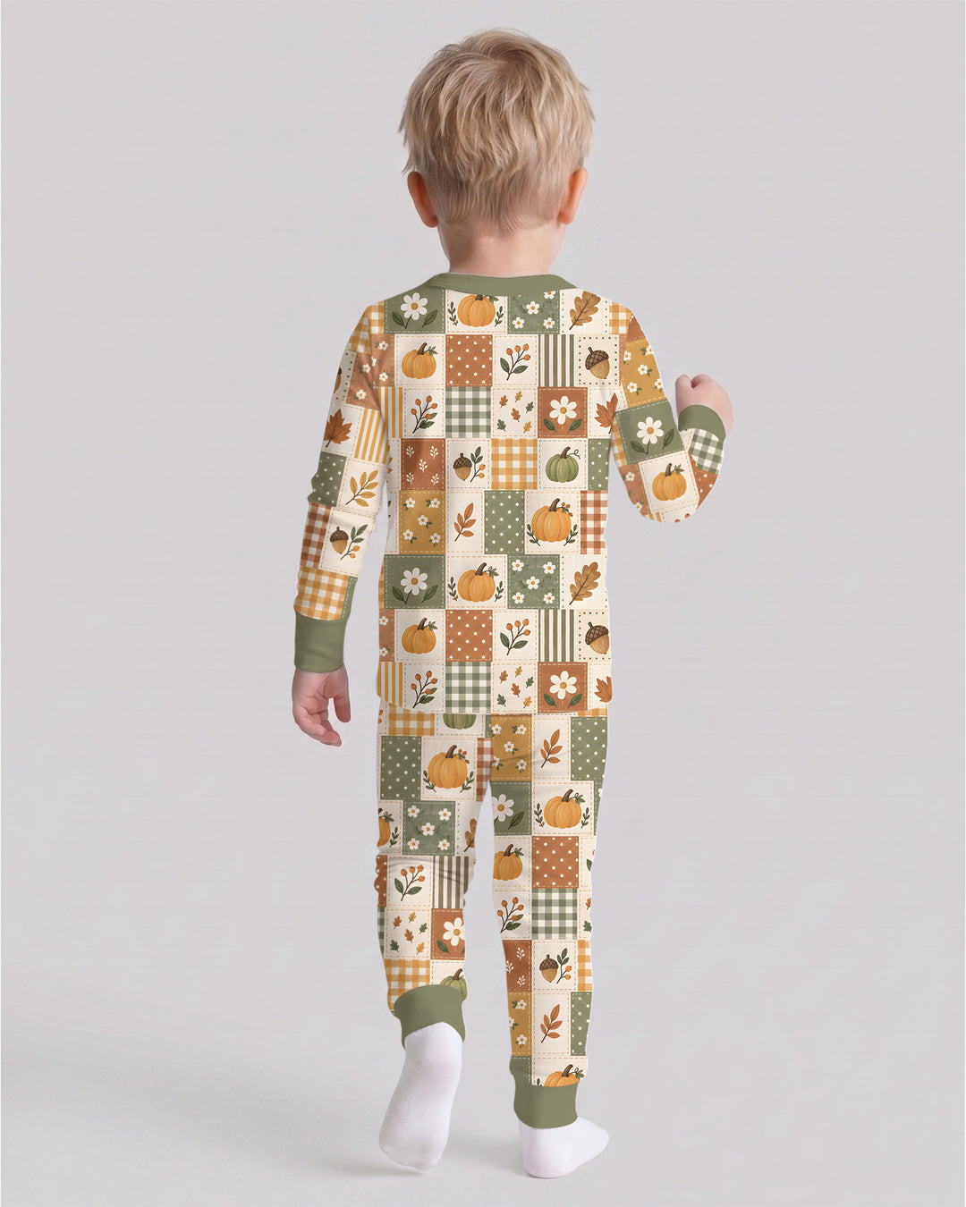 Vintage Fall Gingham Pumpkin Patchwork Bamboo Two Piece Long Sleeve Pajama Set