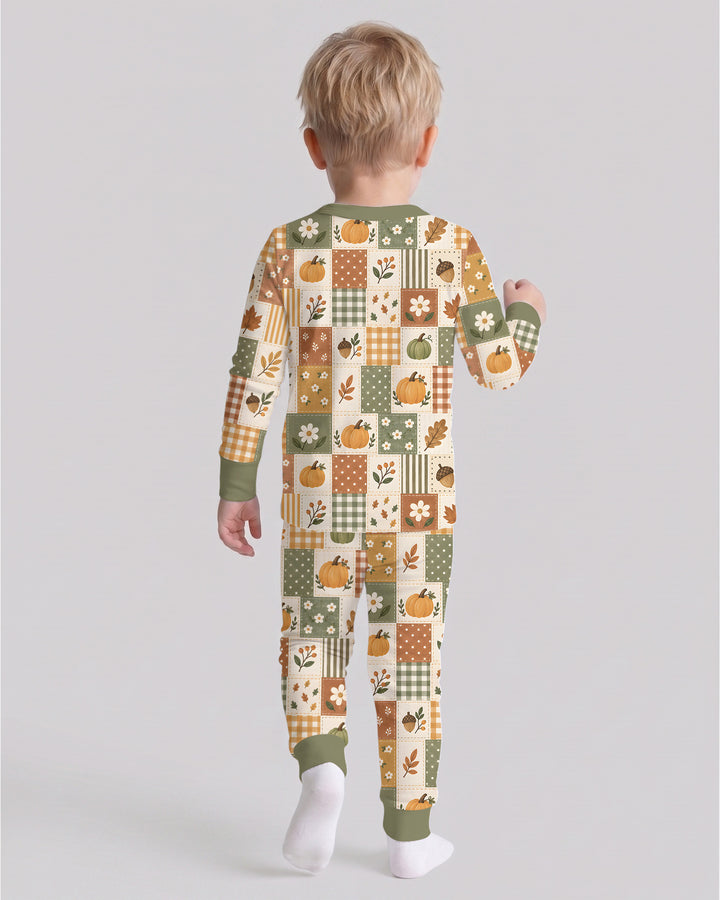 Vintage Fall Gingham Pumpkin Patchwork Bamboo Two Piece Long Sleeve Pajama Set