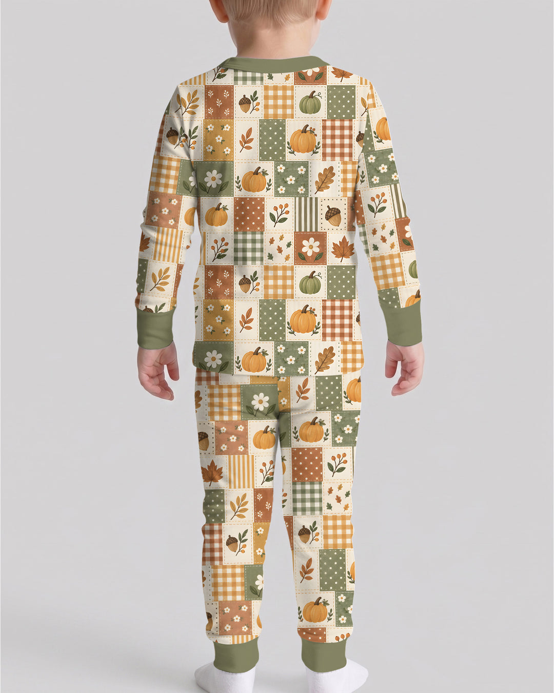 Vintage Fall Gingham Pumpkin Patchwork Bamboo Two Piece Long Sleeve Pajama Set