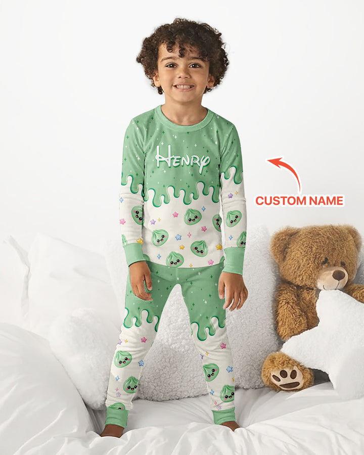 Personalized Dripping Kawaii Dumpling Bamboo Two Piece Long Sleeve Pajama Set