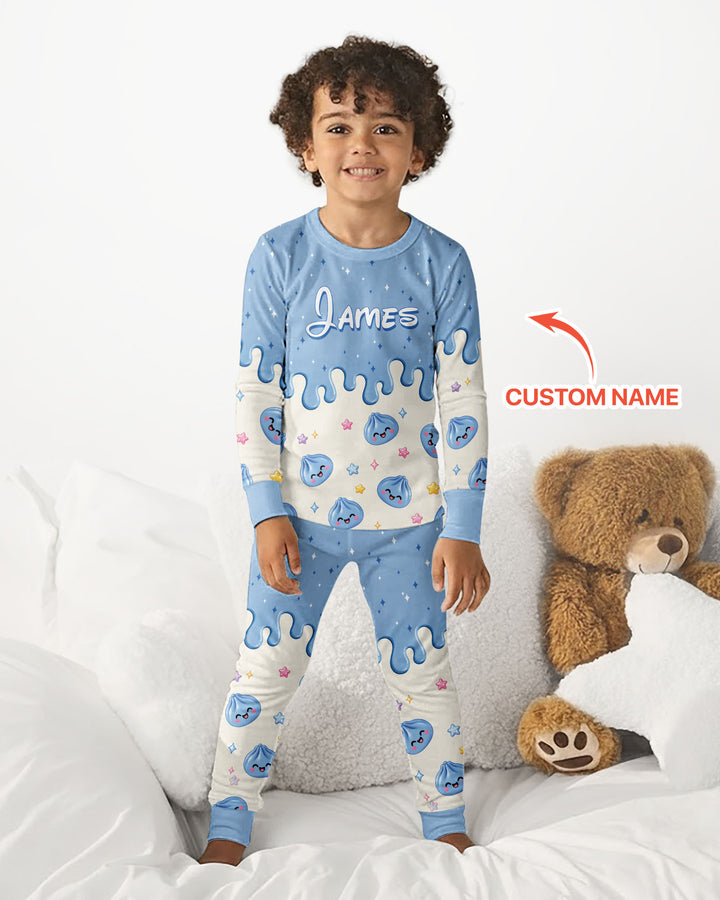 Personalized Dripping Kawaii Dumpling Bamboo Two Piece Long Sleeve Pajama Set