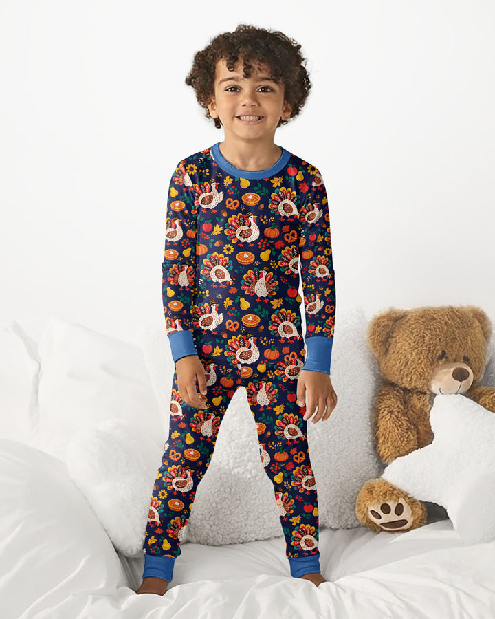 Festive Turkey Fall Harvest Bamboo Two Piece Long Sleeve Pajama Set