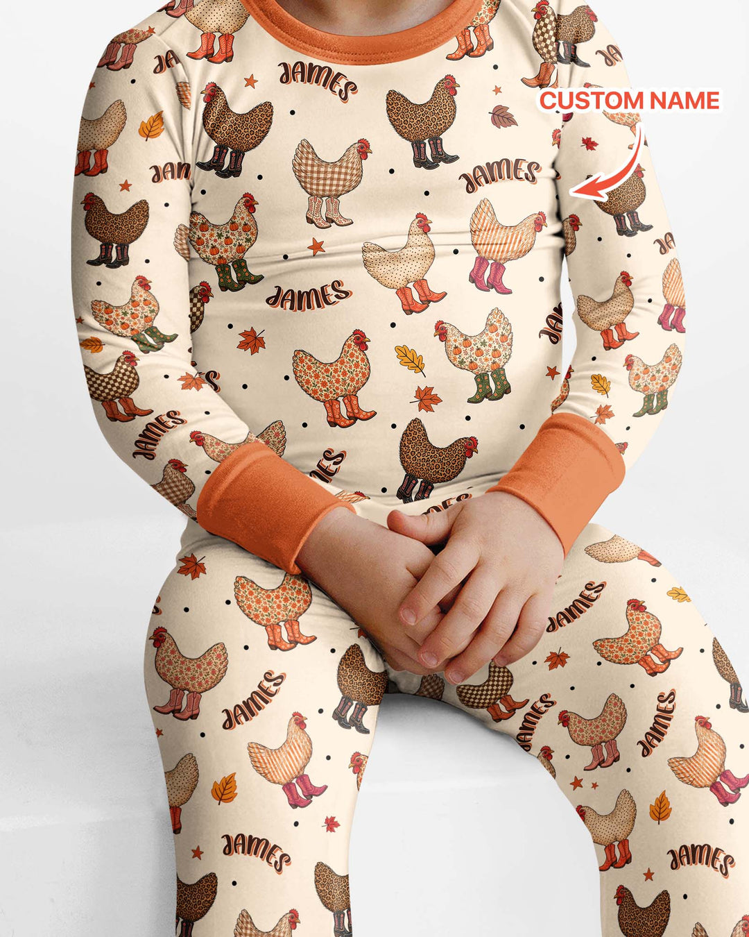 Custom Name Preppy Fall Chicken Bamboo Two Piece Long Sleeve Pajama Set