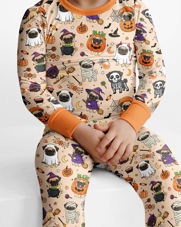Spooky Pug Bamboo Two Piece Long Sleeve Pajama Set