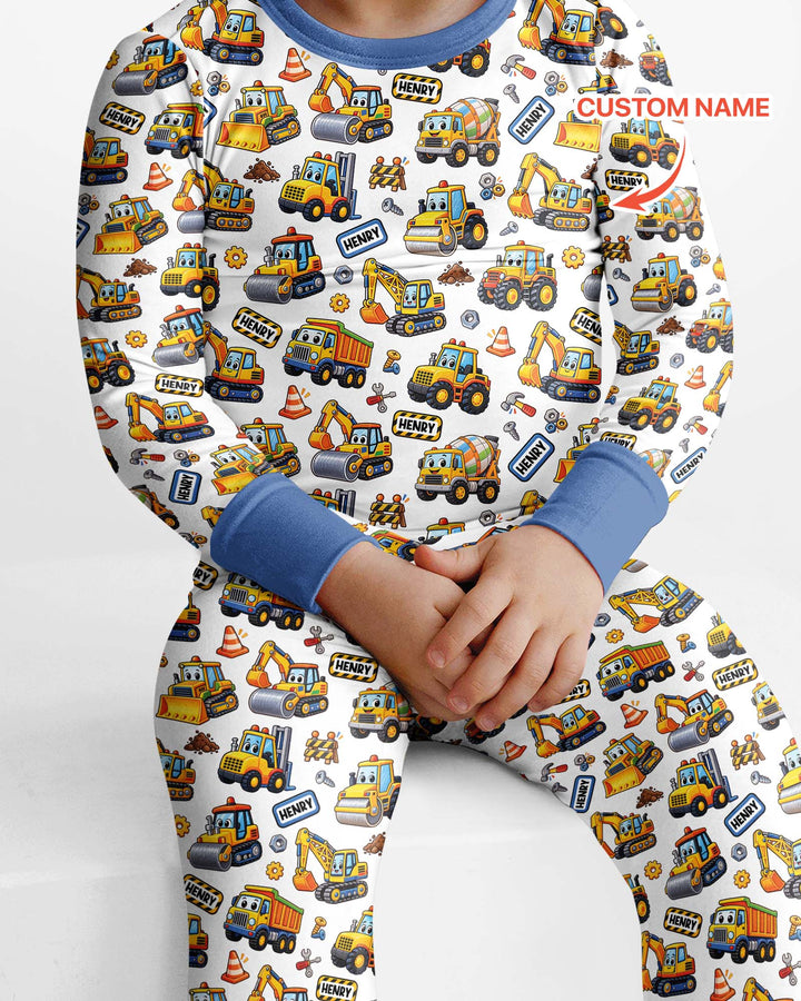 Construction Machines Bamboo Two Piece Long Sleeve Pajama Set