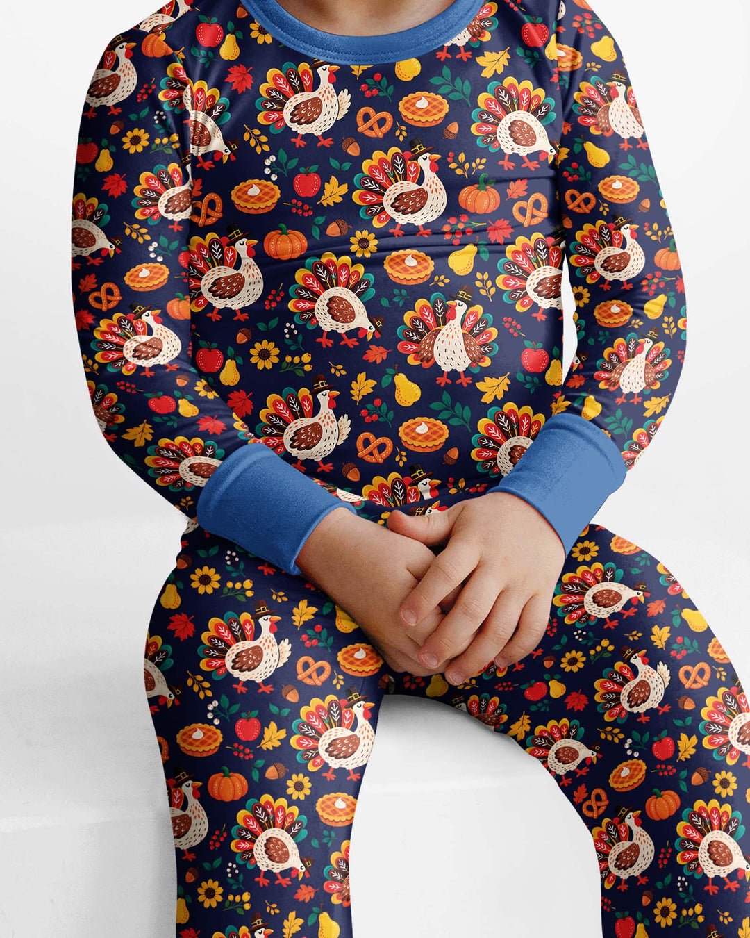 Festive Turkey Fall Harvest Bamboo Two Piece Long Sleeve Pajama Set