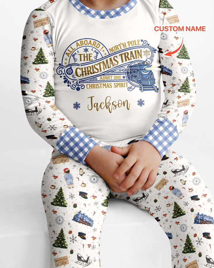 Custom Name North Pole Adventure Bamboo Two Piece Long Sleeve Pajama Set