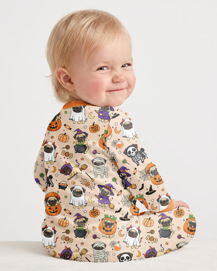 Spooky Pug Bamboo Two Piece Long Sleeve Pajama Set
