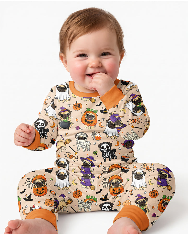 Spooky Pug Bamboo Two Piece Long Sleeve Pajama Set