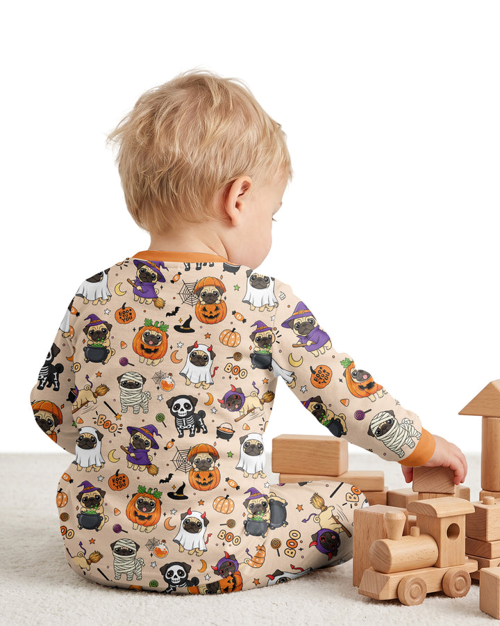 Spooky Pug Bamboo Two Piece Long Sleeve Pajama Set