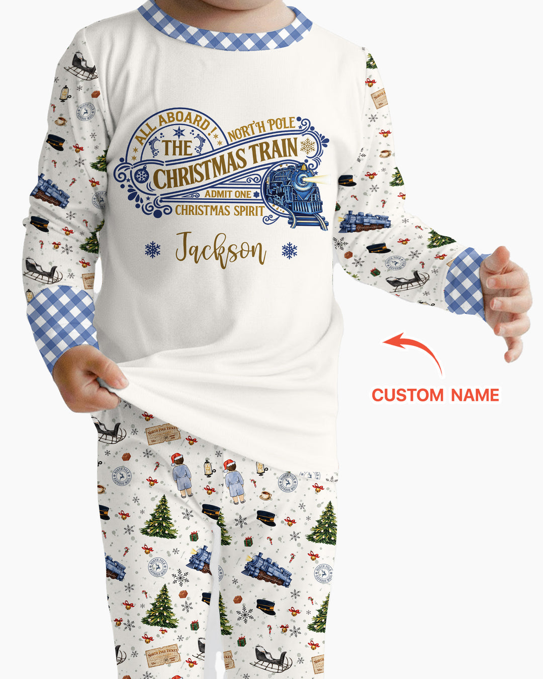 Custom Name North Pole Adventure Bamboo Two Piece Long Sleeve Pajama Set