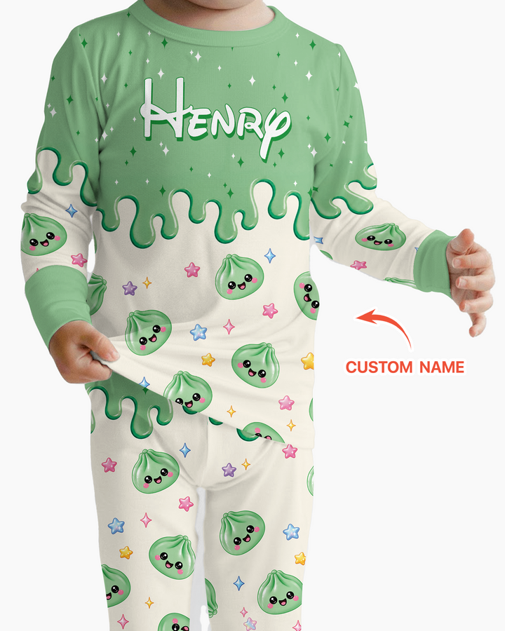 Personalized Dripping Kawaii Dumpling Bamboo Two Piece Long Sleeve Pajama Set