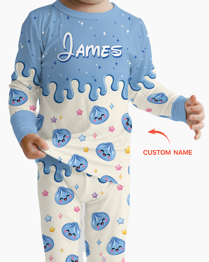 Personalized Dripping Kawaii Dumpling Bamboo Two Piece Long Sleeve Pajama Set