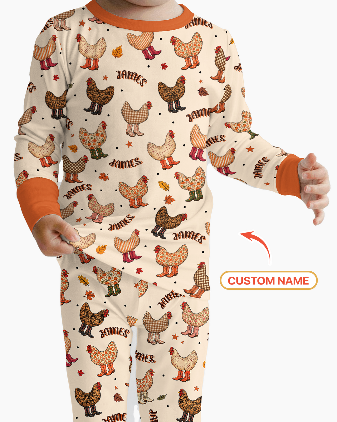 Custom Name Preppy Fall Chicken Bamboo Two Piece Long Sleeve Pajama Set